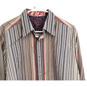 Robert Graham Shirt Mens Large Rainbow‎ Striped Button Up Flip Cuff Casual